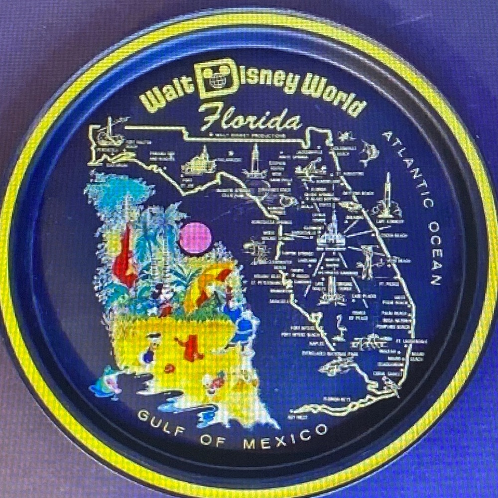 Vintage 1970’s Walt Disney World 10-3/4" Round Tin Tray Gorgeous Details